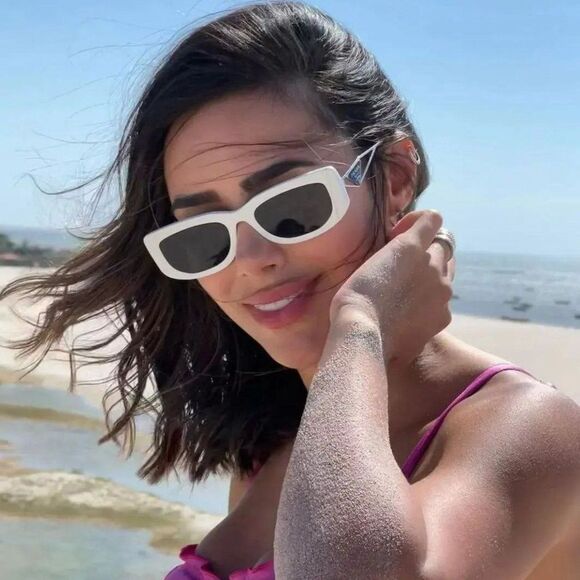 NEW Prada PR14YS 1425S0 Talc Dark Grey Rectangle Unisex Sunglasses - Picture 5 of 11